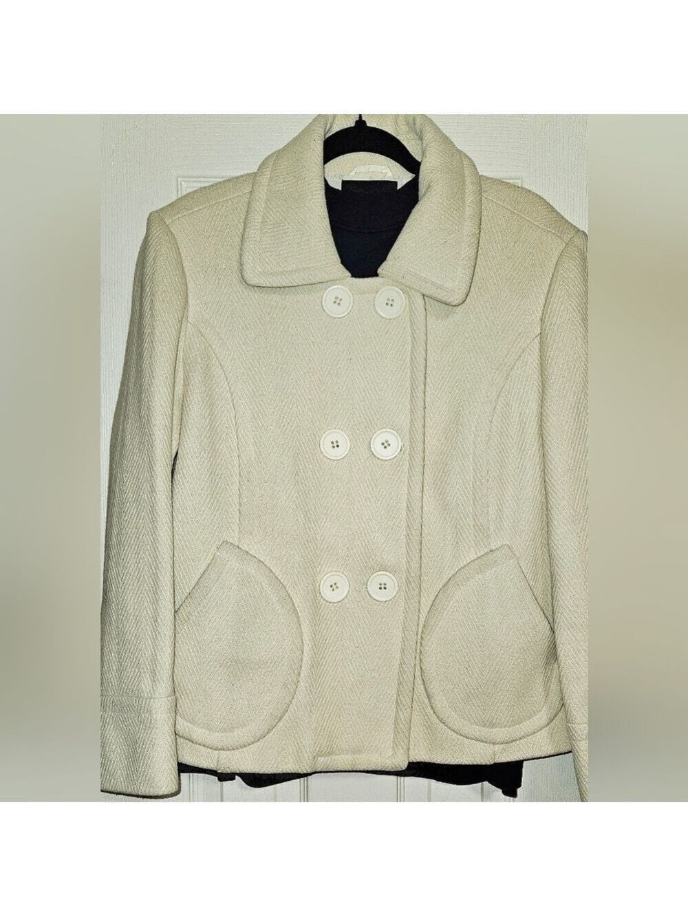 Vintage Cream Wool Blend Peacoat Jacket Classic